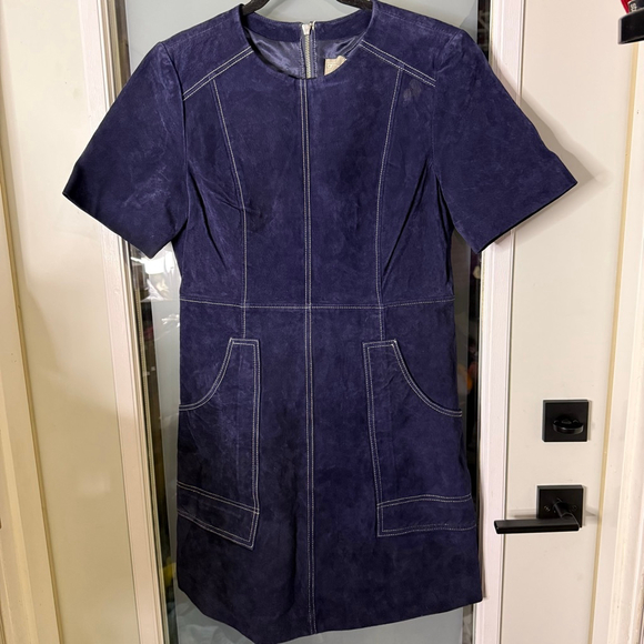 ASOS Navy Suede Mini Dress with Contrast Stitching Size 10 - Picture 2 of 8